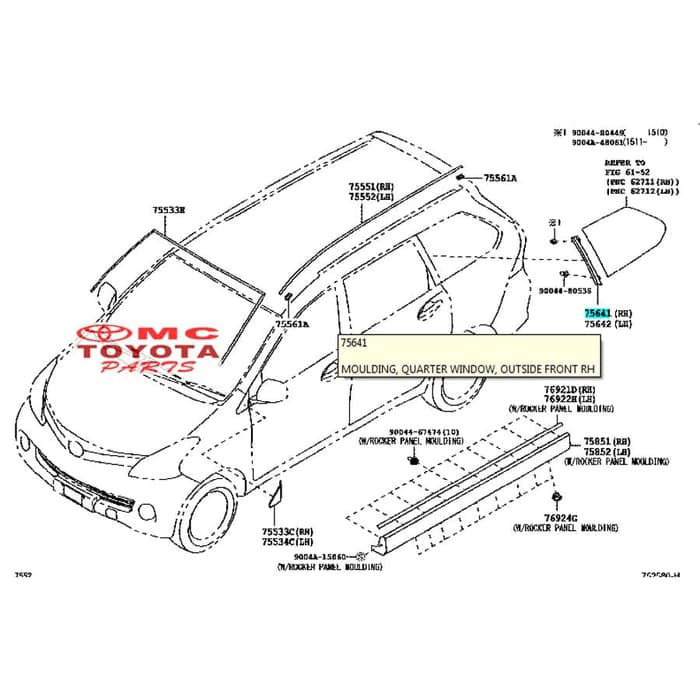 Moulding Quarter Karet pelipit Tulang Kaca Kanan Avanza Xenia All New 75641-BZ020