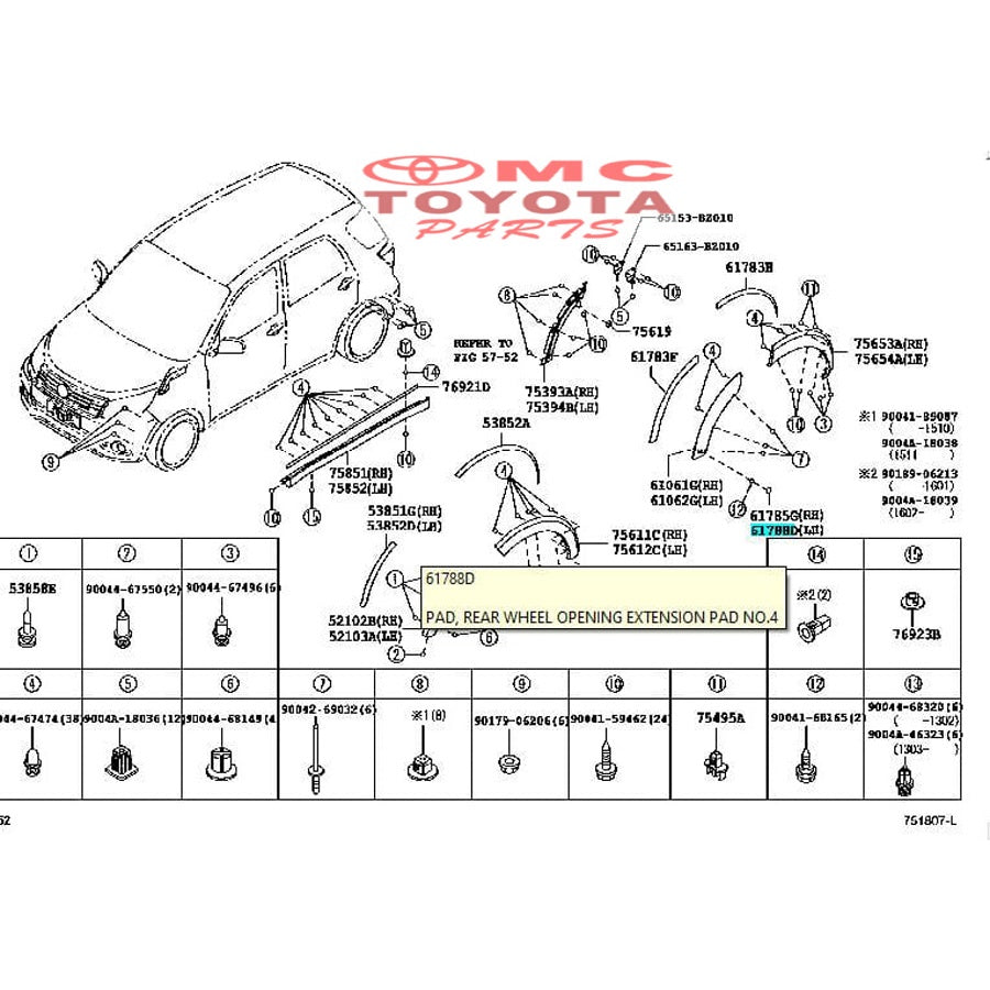Tutup Cover Pad Extension Fender Belakang Kiri Rush Terios 63739-BZ020