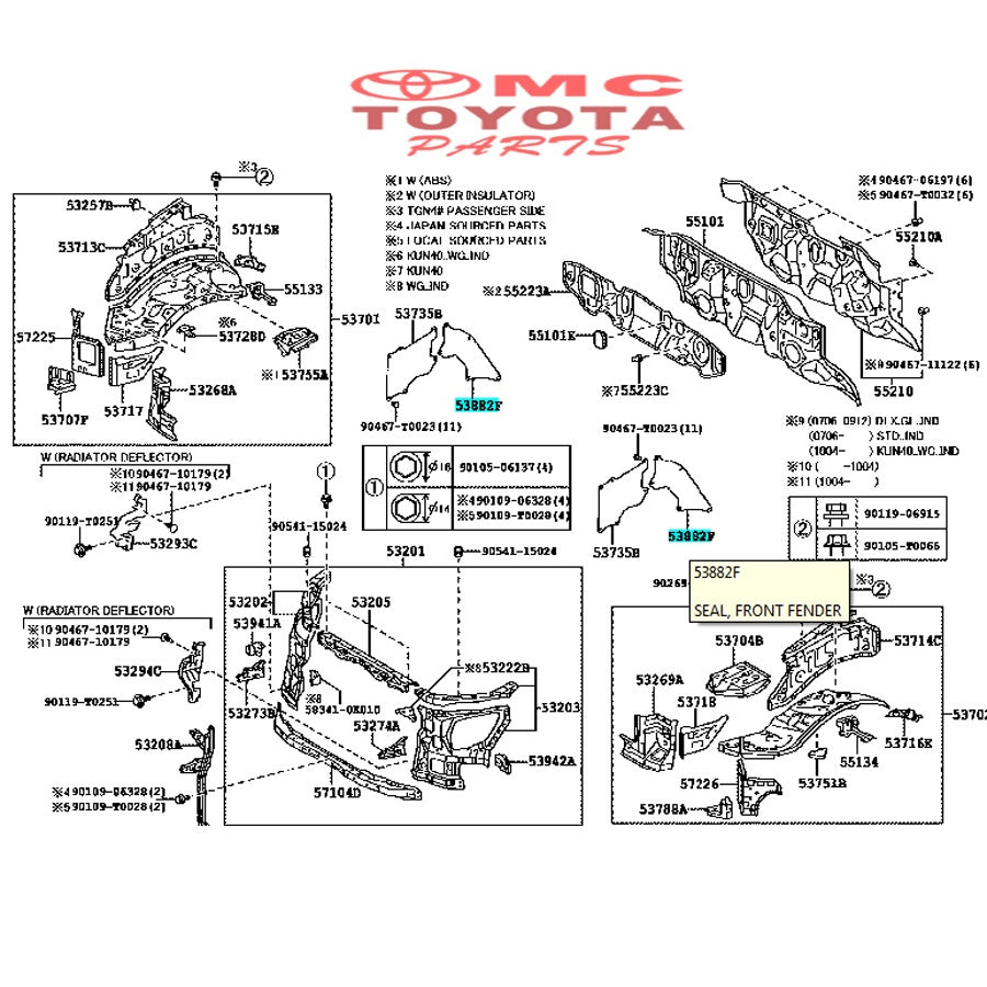 Seal Fender Apron / Pelindung Cipratan Depan Bawah Innova 53885-0K010