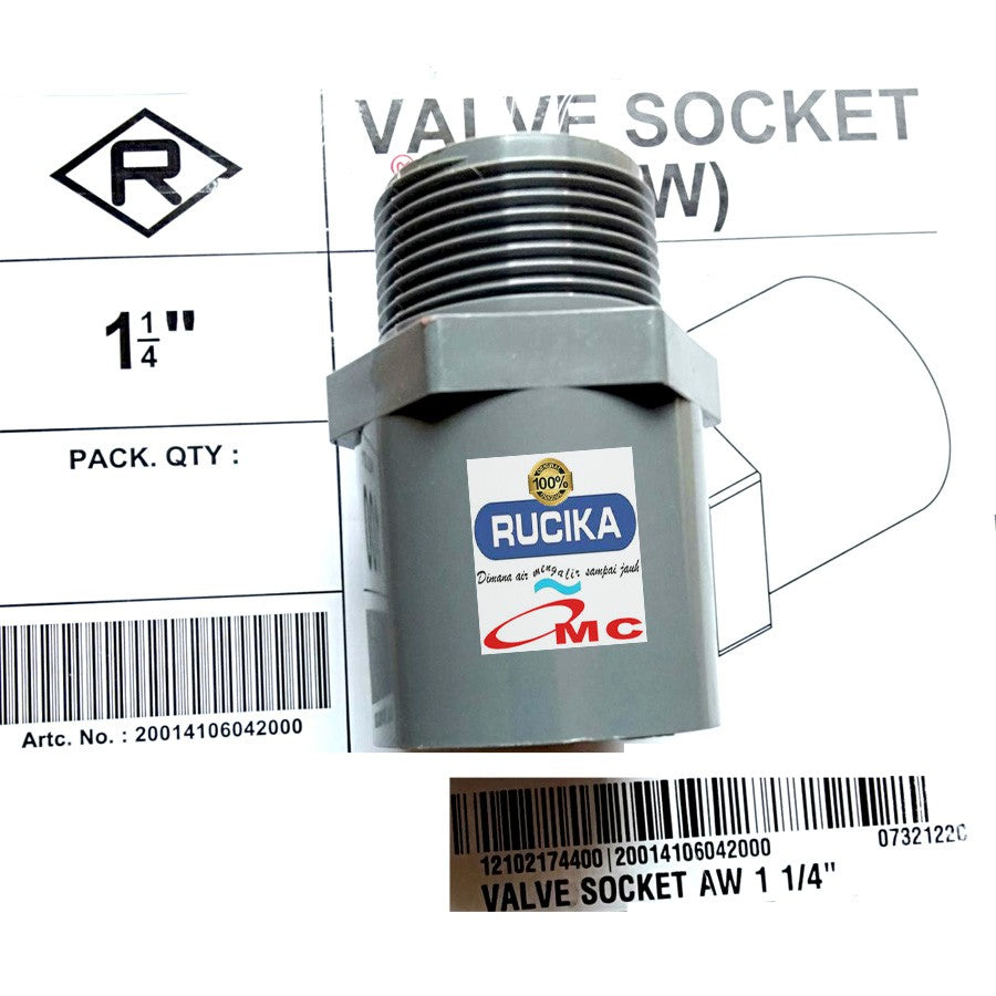 Sambungan Pralon Valve Socket Aw Sock Sok Drat Luar 1 1/4 Inch RUCIKA