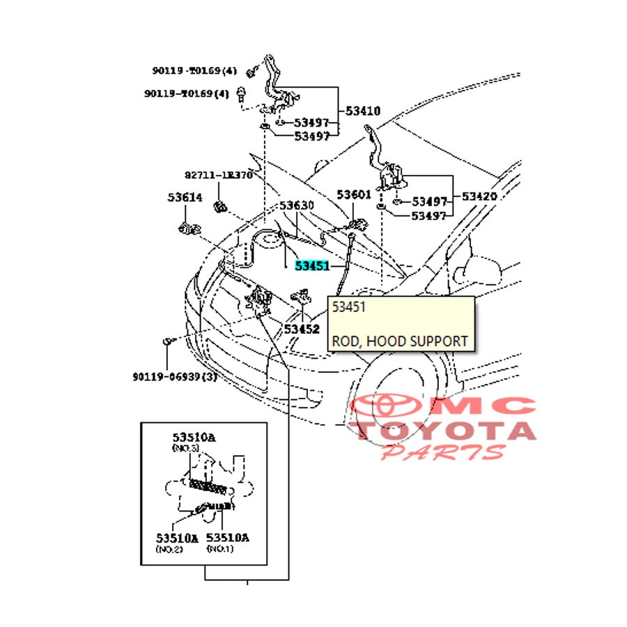 Tiang Penyangga Grommet  Kap Mesin Toyota Yaris 53440-0D050 53454-0D010