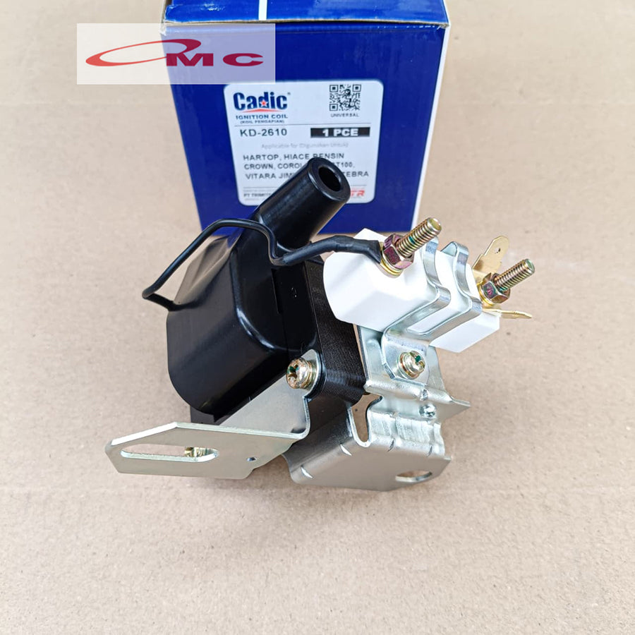 Coil Ignition Kijang 3K 4K Super 5K Daihatsu Zebra Corolla DX Hartop Hiace Bensin Crown Suzuki ST100 Vitara Jimny Ford Laser Hardtop Original Cadic KD-2610 Koil Pengapian Koil Ignition Coil Koil Busi Universal