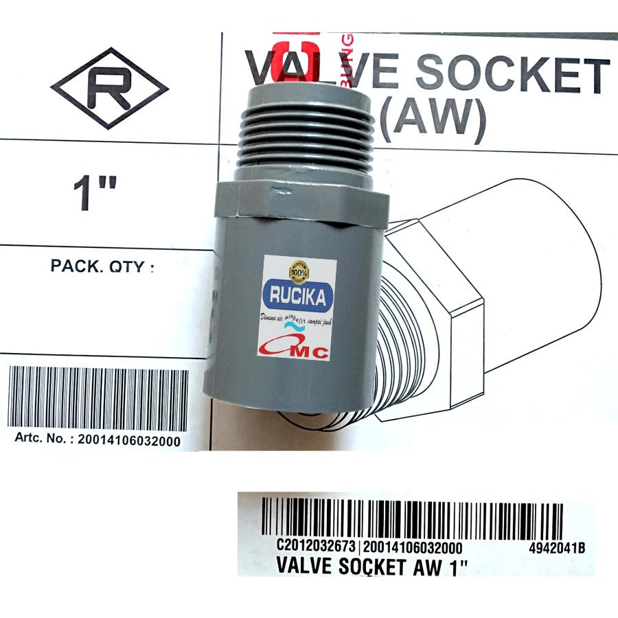 Sambungan Pralon Valve Socket Aw Sock Sok Drat Luar 1 Inch RUCIKA