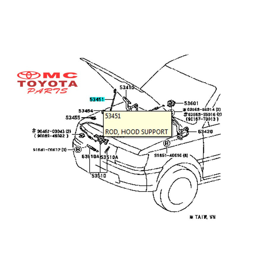 Tiang Penyangga Kap Mesin  Rod Hood Support Kijang Kapsul 53451-0B010