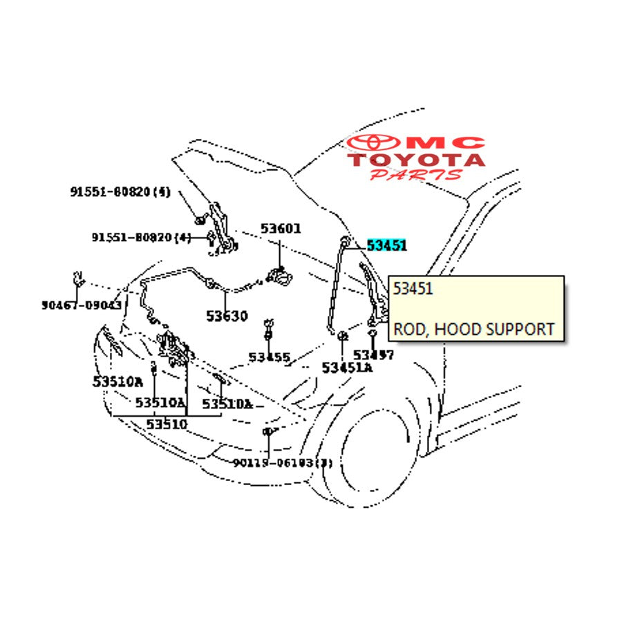 Tiang Penyangga Kap Mesin Toyota Vios Old 53440-0D010