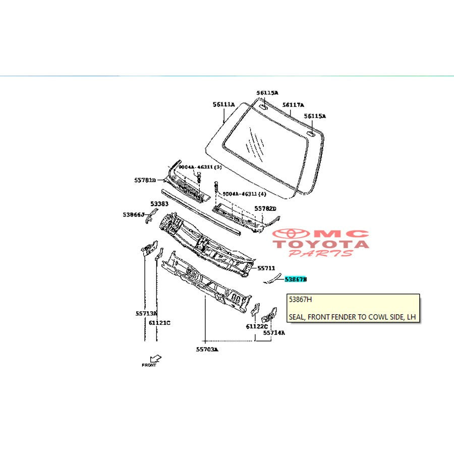 Karet Seal Samping Cowl Fender Depan Kiri Rush Terios 53869-BZ020