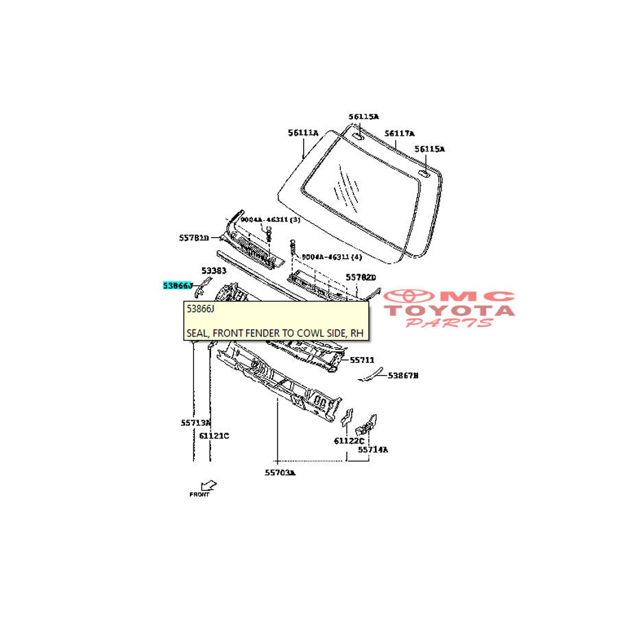 Karet Seal Samping Cowl Fender Depan Kanan Rush Terios 53868-BZ020