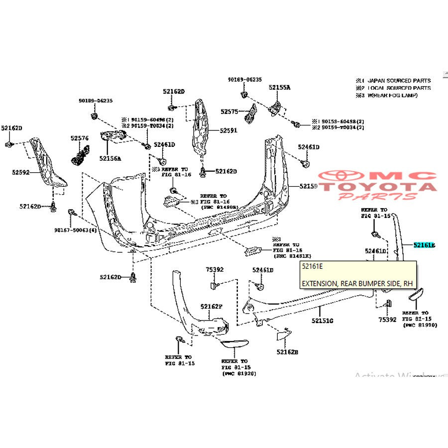 Lis List Extension Bumper belakang Kanan Toyota Sienta 52161-0D070