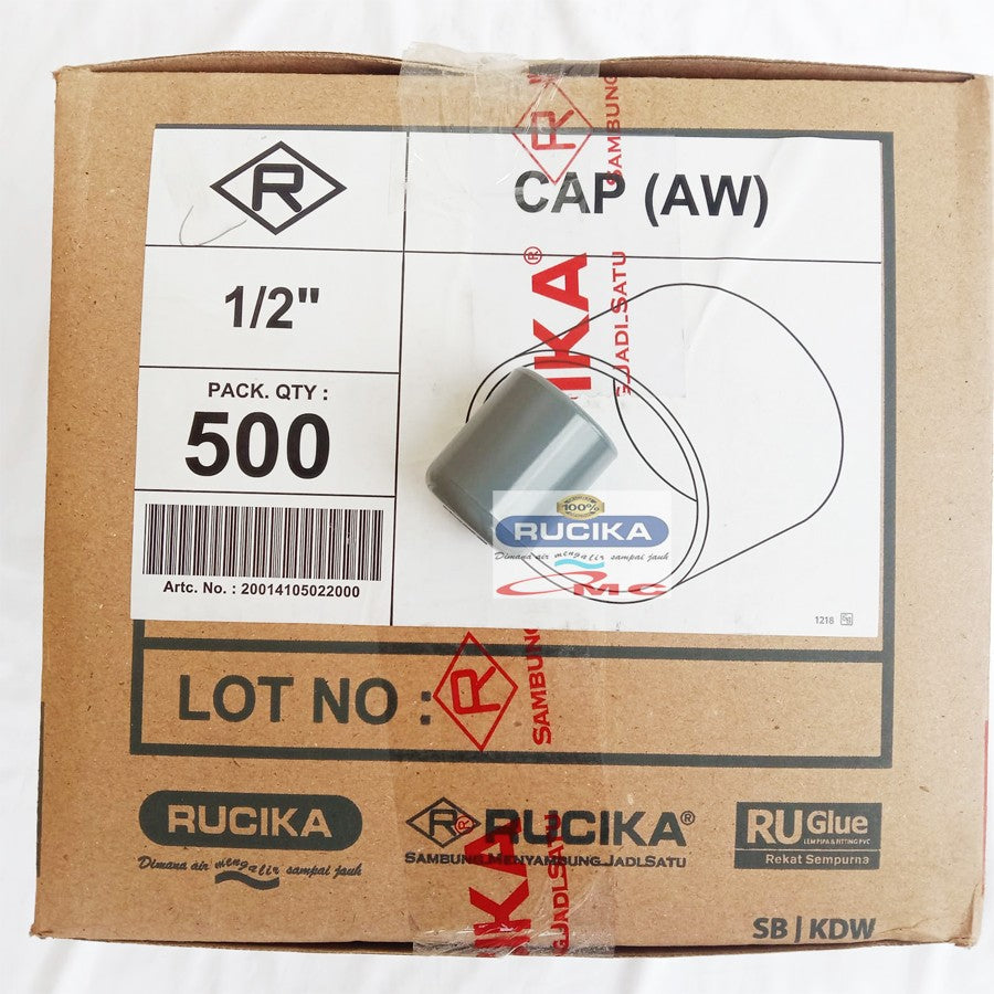Fitting / Cap Dop Tutup Pipa PVC Cap Aw 1/2 Inci RUCIKA
