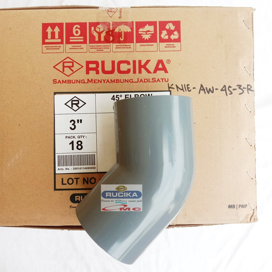 Sambungan Pipa Pralon Knee Keni Knie Elbow Aw 45 Derajat 3 Inch RUCIKA