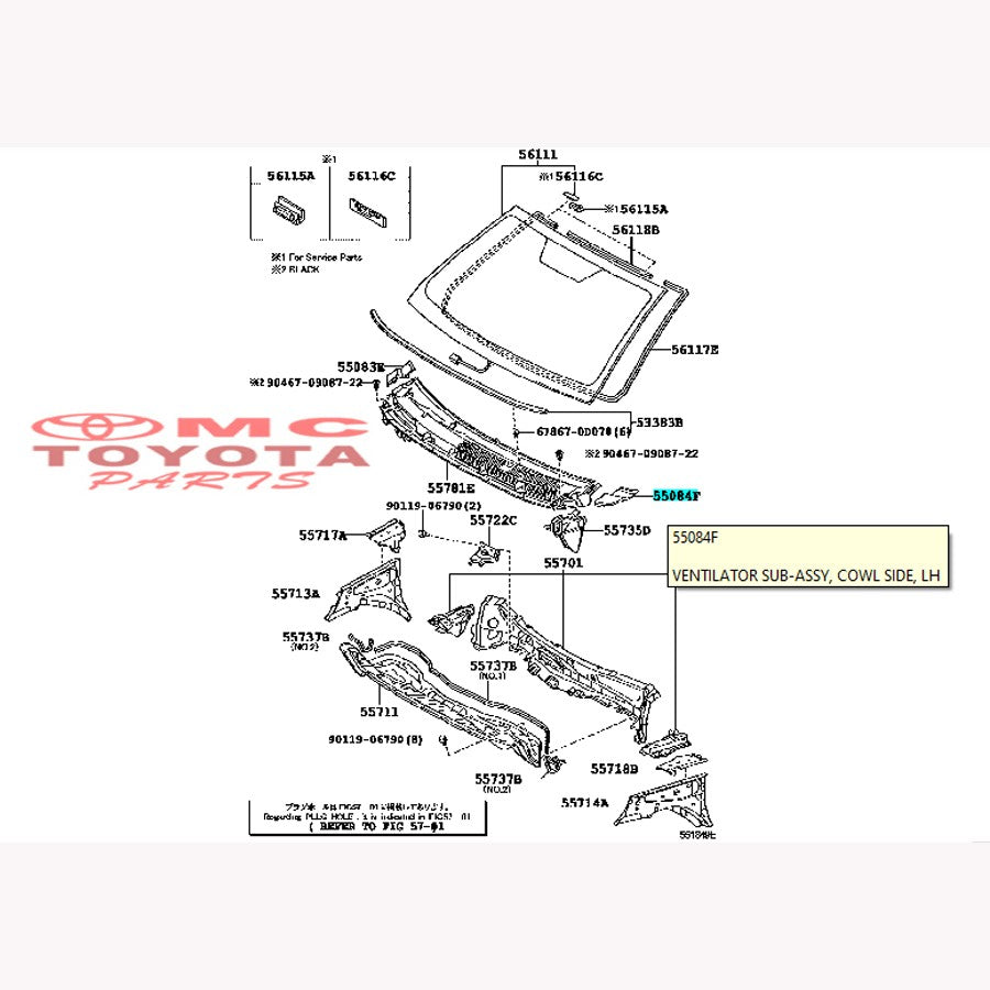 Tutup Cover Ujung Panel Cowl Pegangan Sate Toyota Vios 55084-0D010