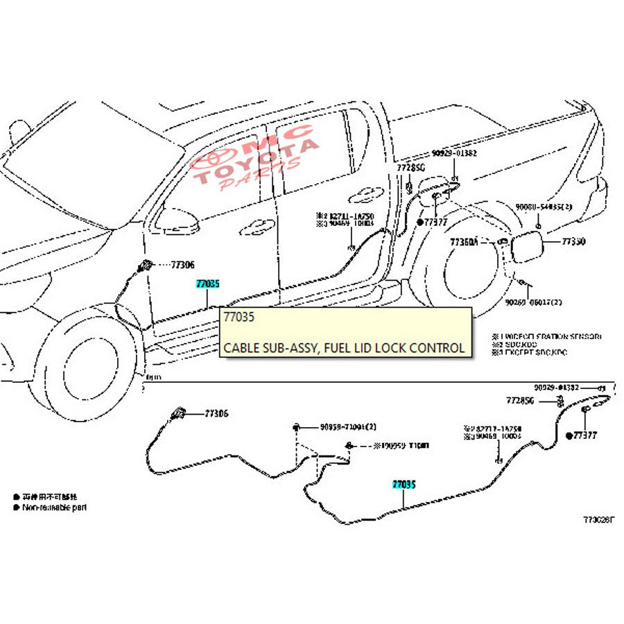 Kabel Tarikan Pembuka Tutup Tangki Bensin Hilux 77035-0K500