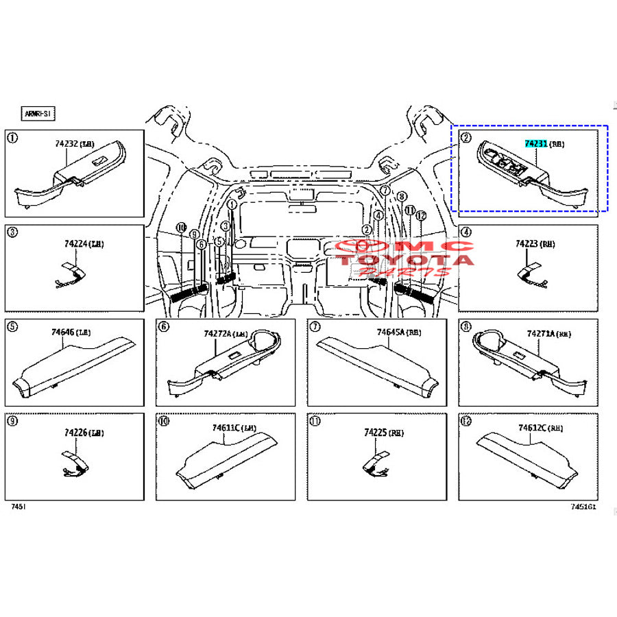 Tarikan Pintu Rumah Panel Armrest Power Window Depan Rush Terios 2017 Up Kanan Kiri original Toyota 74231-BZ200-C0 74232-BZ200-C0