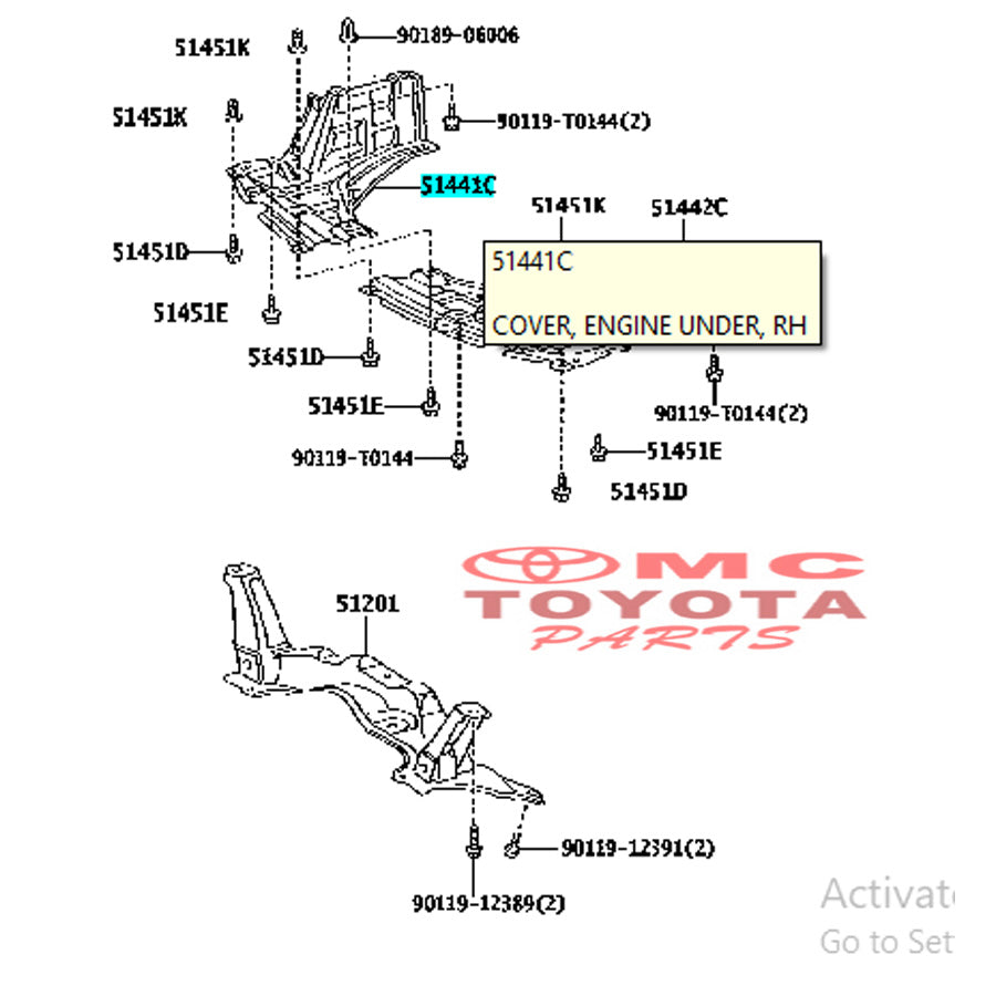 Tutup Cover Deck Dek Bawah Mesin Kanan Toyota Yaris Vios Gen 2 51441-0D120