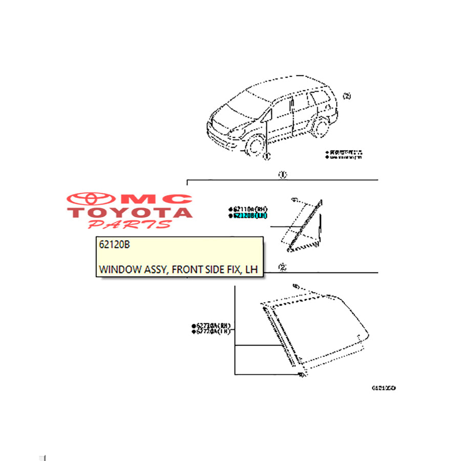Kaca Segitiga Depan Kiri Original Toyota Kijang Innova 62120-0K010