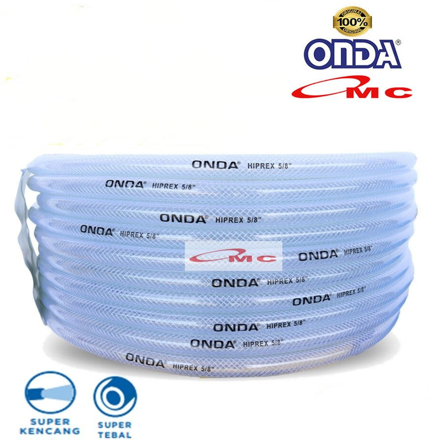 Selang Air Hiprex Bening ONDA 5/8 Inch Selang Benang 5/8" in Transparan Serat Benang Hose Taman 1 Meter SELANG-HBO-5P8-1