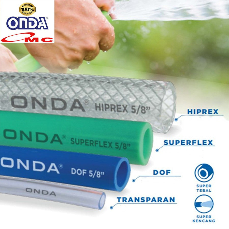 Selang Air Hiprex Bening ONDA 5/8 Inch Selang Benang 5/8" in Transparan Serat Benang Hose Taman 1 Meter SELANG-HBO-5P8-1