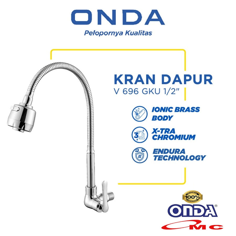 Kran Dapur Cuci Piring Angsa Tembok Fleksibel 1/2" ONDA V 696 GKU