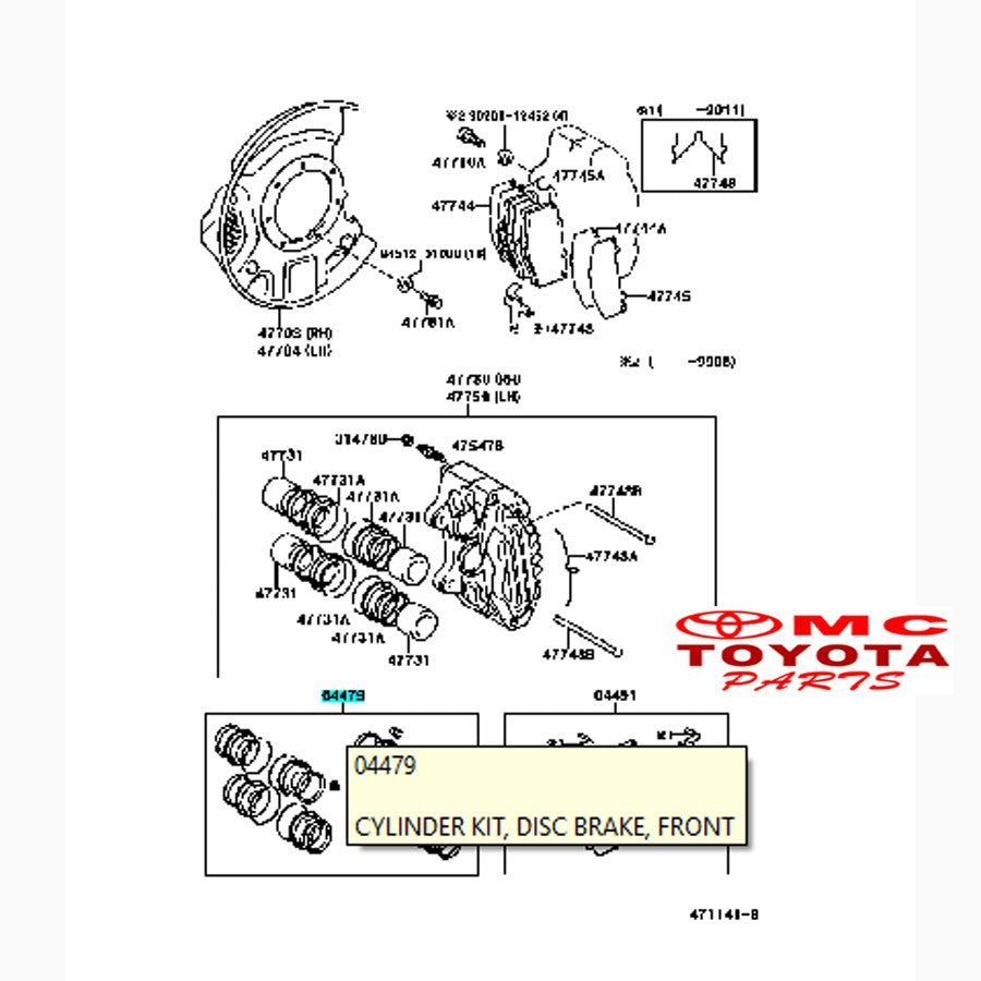 Kaliper Cylinder Kit Karet Rem Depan Land Cruiser VX80 04479-60020