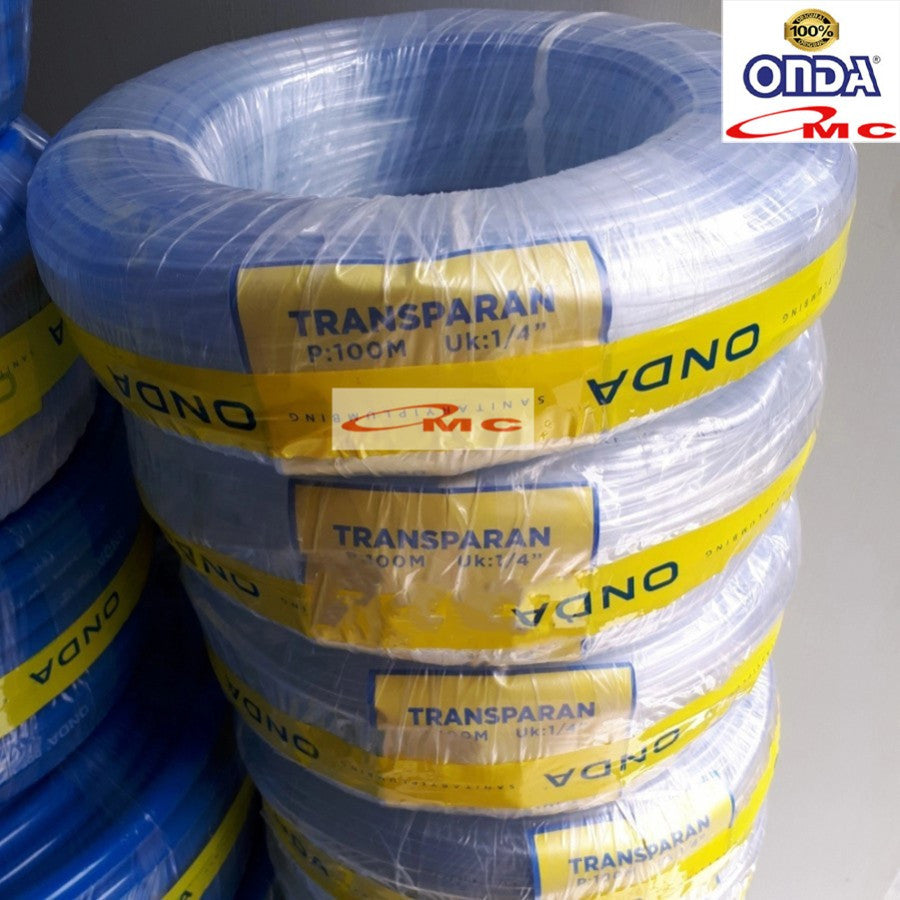 Selang Transparan 1/4 inch ONDA Selang Air Waterpas Waterpass Tukang Selang Timbang Pengukur Datar Rata Tanah Bening Aquarium Hidroponik Hose 1 Roll 100 Meter SELANG-TPN-1P4-100