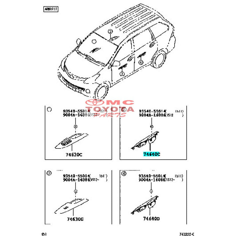 Tarikan Pintu Panel Power Window Kiri Avanza Veloz 74642-BZ100-B0