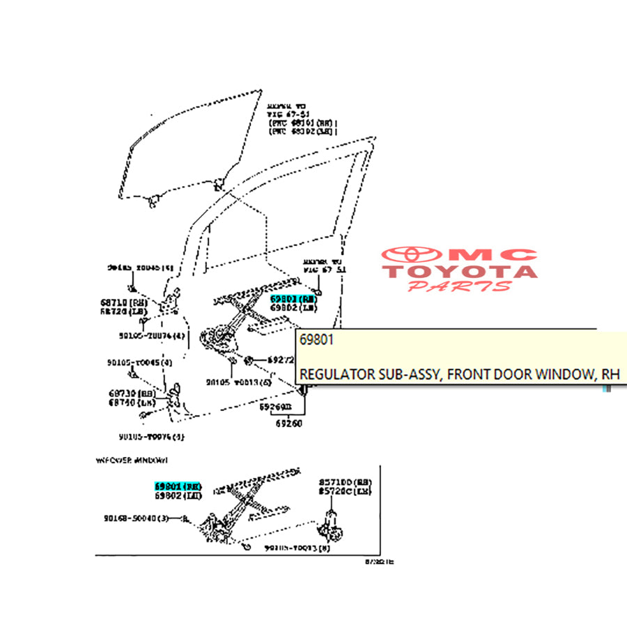 Regulator Power Window Pintu Depan Kanan Kijang Innova 69801-0K030