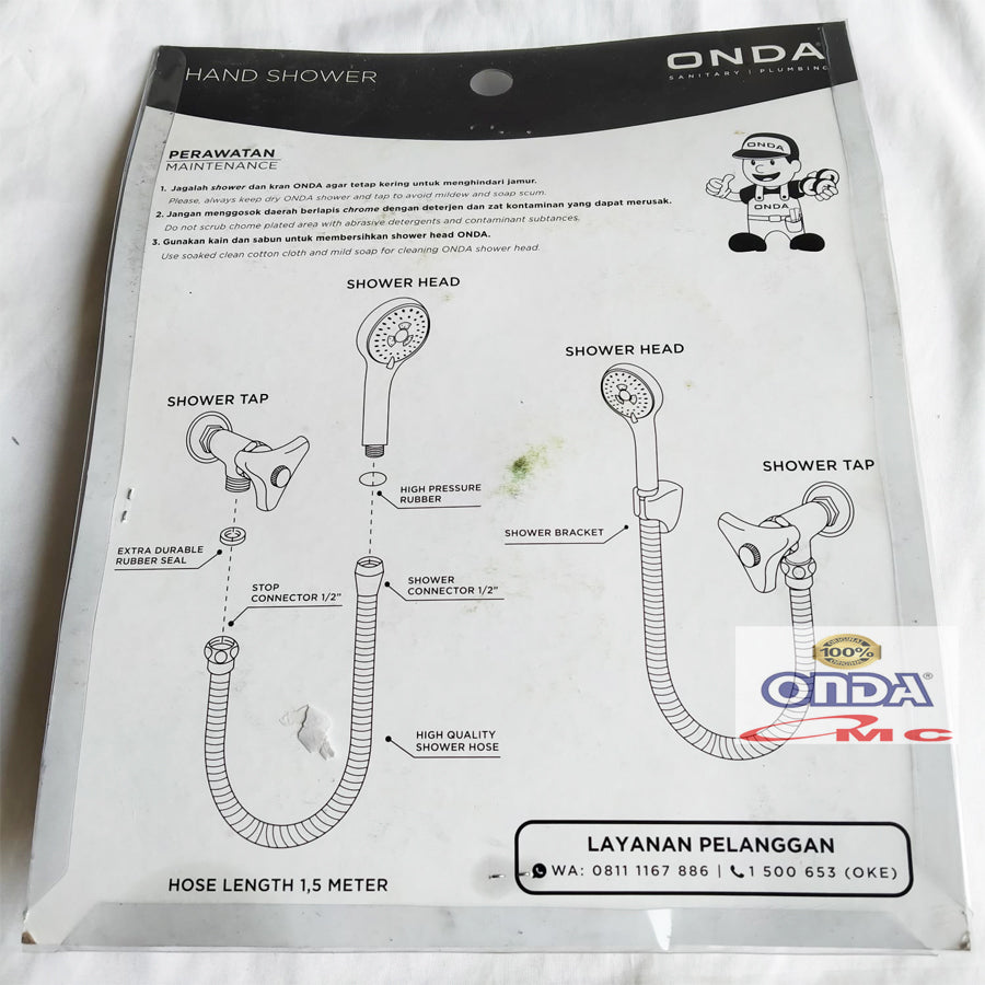 Hand Shower Mandi Flexible Hose Chrome New 1/2 Inch ONDA SO-250-1P2