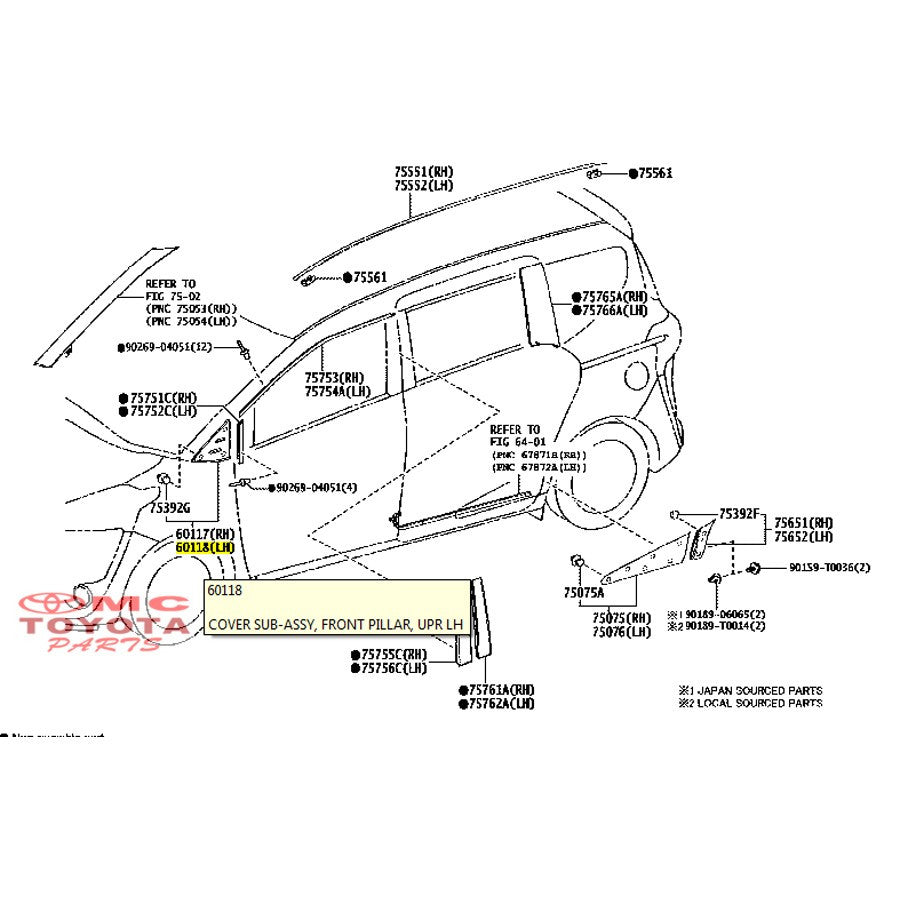 Garnish Pilar Segitiga Spion Depan Luar Kiri Toyota Sienta 60118-0D210