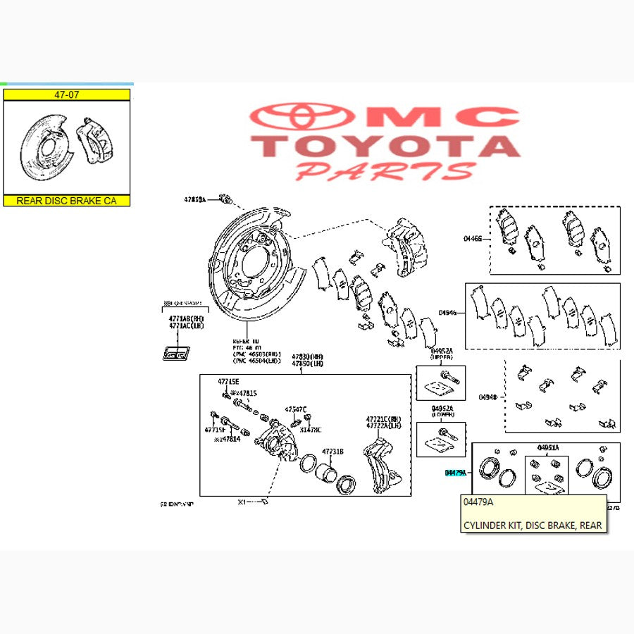 Kaliper Cylinder Kit Karet Rem Disc Belakang Fortuner VRZ 04479-0K030