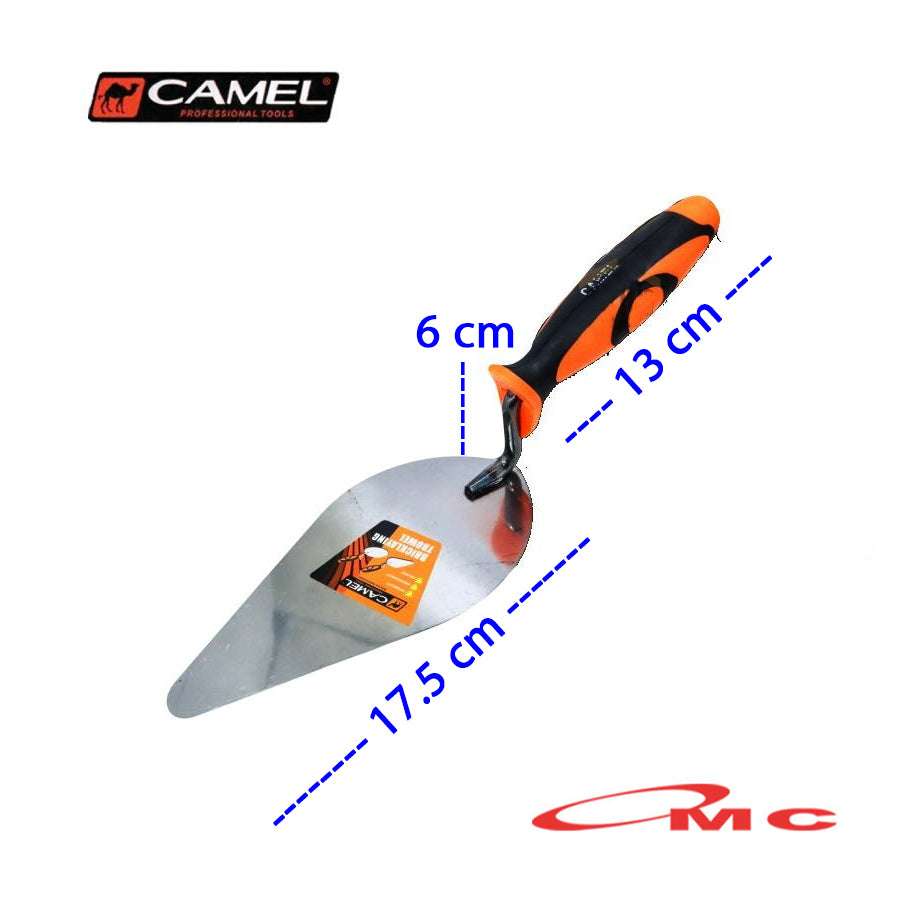 Camel Sendok Semen Tebal Gagang Karet Anti Slip Sendok Acian Alat Adukan Semen Pasir Cetok Tembok Sekop Skop Tanah Plat Baja Sendok Semen Lancip Camel 7" in 7 inch Heavy Duty