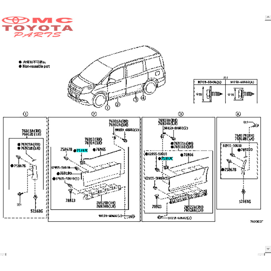 Clip Klip Kancing Moulding List Body Toyota Alphard Vellfire ANH20 GGH20 Noah Voxy Original 75397-58030