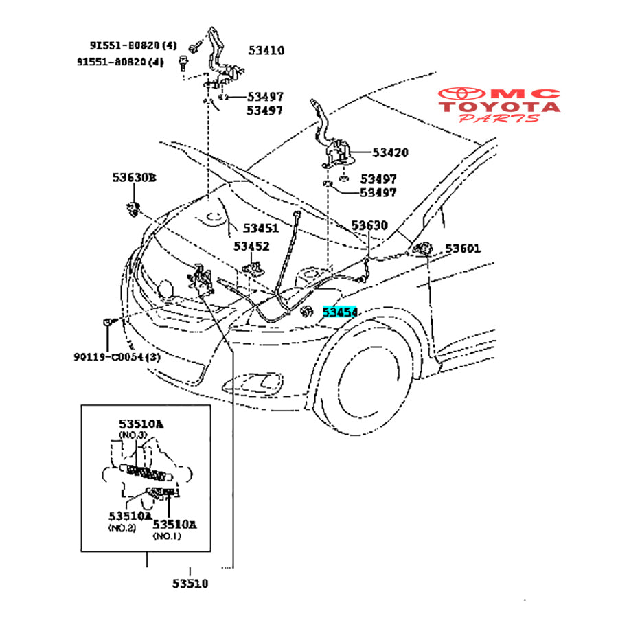 Gromet Grommet Kancing Dudukan Tiang Kap Mesin Toyota New Vios 53454-0D020 Clip Klip Kancing Dudukan Tiang Cap Mesin