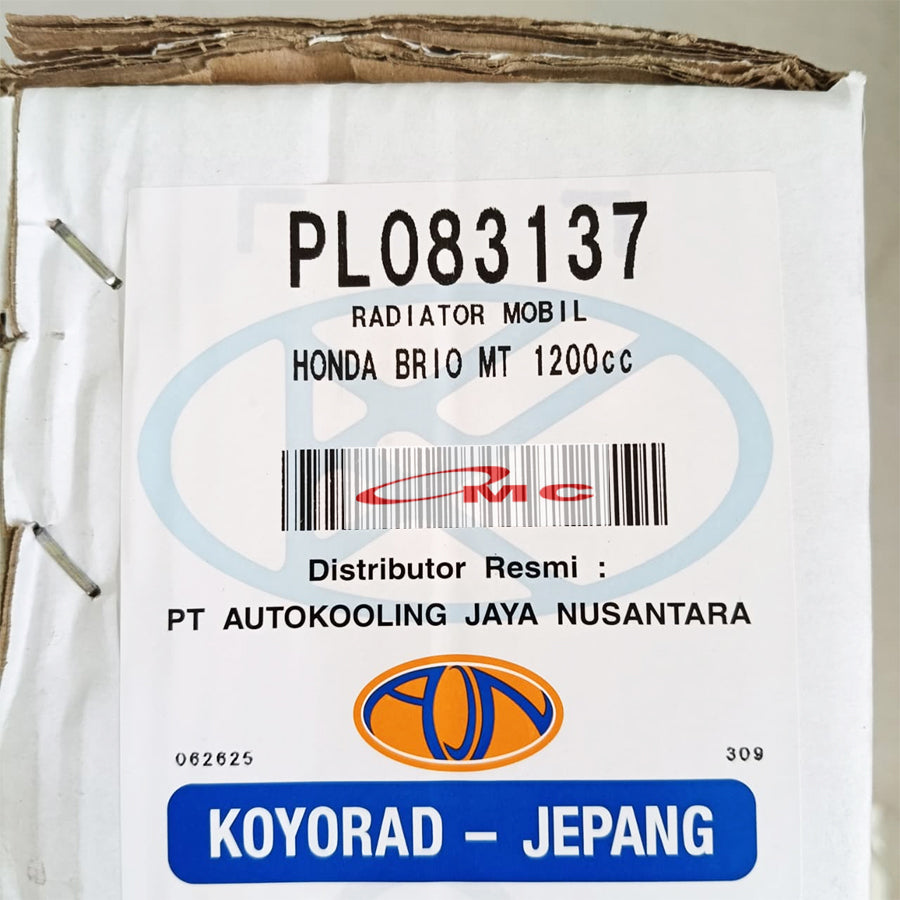 Radiator Honda Brio 1200cc Manual 1 Kipas Koyorad Jepang Japan PL083137 Radiator Assy Honda Brio 1.2 1200 cc Satu Kipas Manual MT Single Fan Blower
