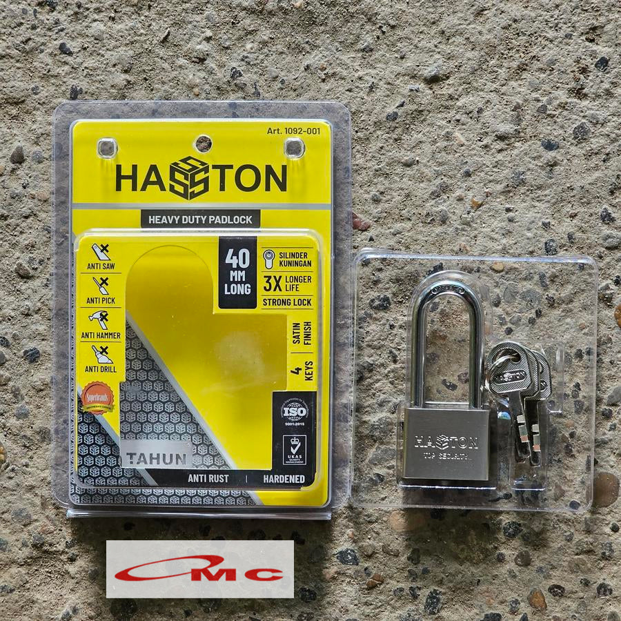 Gembok Satin Leher Panjang 40mm 1092-001 Hasston Prohex Heavy Duty Lock Padlock 4 Keys Gembok Safety Gembok Hasston 40mm Gembok Prohex Kunci Gembok Chrome Gembok Leher Panjang 40 mm Long Haston