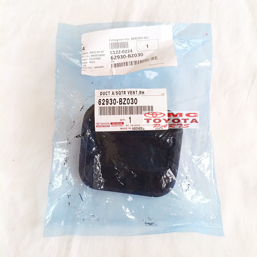 Duct Quarter Ventilator Saluran Ventilasi Samping Avanza Xenia Veloz Calya Sigra Agya Ayla Rush Terios Original 62930-BZ030 Duct Assy Quarter Vent Ventilasi Saluran Udara Body Samping Belakang