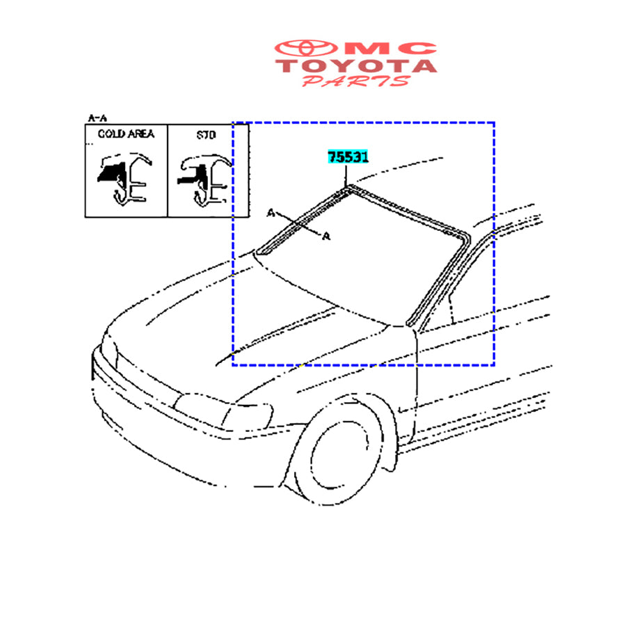 List Kaca Depan Karet Kaca Depan Corolla Great AE101 Original Toyota 75503-12051 Moulding Kaca Depan List Kaca Depan Corolla Great Molding Lis List Karet Kaca Depan Ori