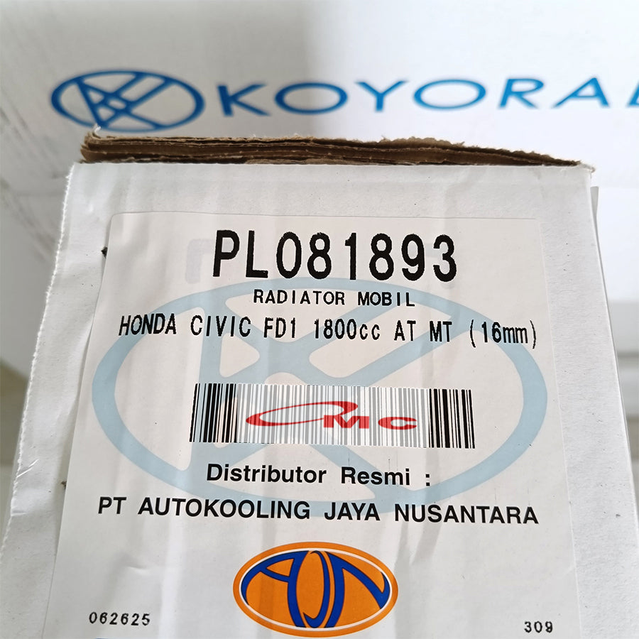 Radiator Honda Civic FD FD1 1.8 1800cc Matic Manual 2006-2012 1Ply 16mm Koyorad Jepang Japan PL081893 Radiator All New Civic FD1 1800 cc AT MT