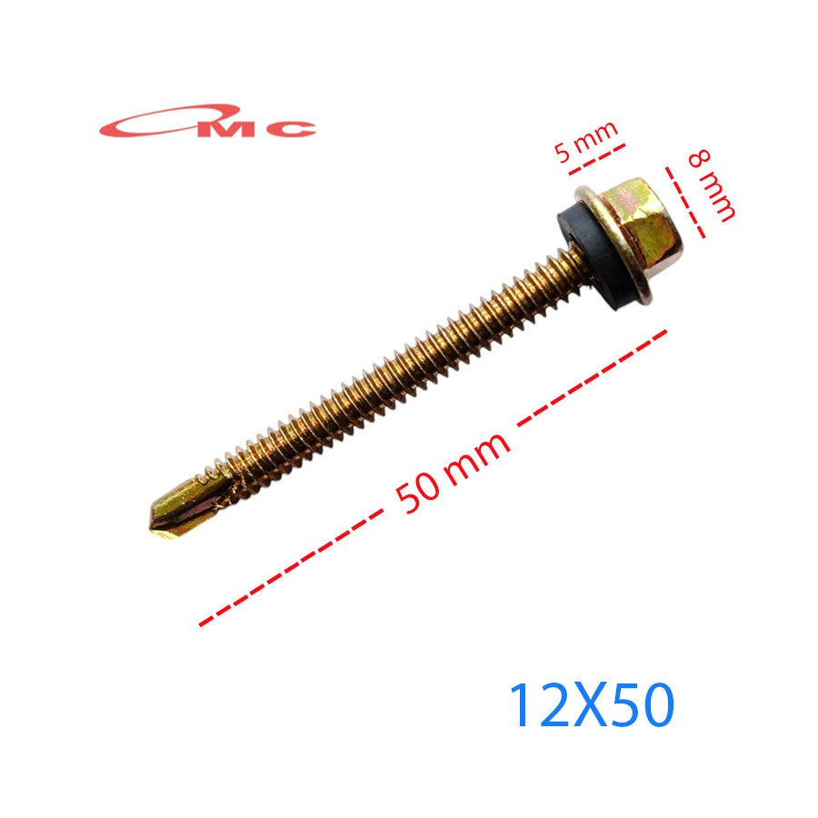 Skrup Sekrup Roofing Kuning 12X50 Turbofix Baut Roofing Baja Ringan Baut Rofing Screw Rufing Ruping Paku Besi Holo Hollow Drat Kasar 5cm Pcs Satuan