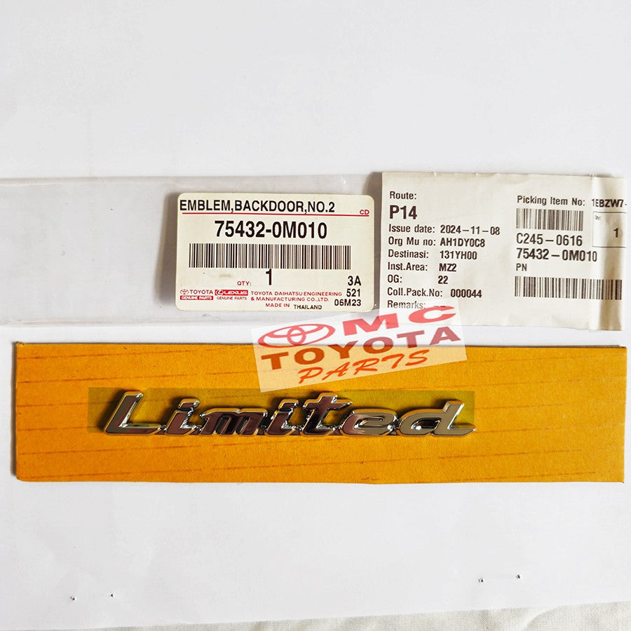 Emblem Logo Pintu Bagasi Tulisan Limited Original Toyota Yaris Wish Stiker Sticker Limited 75432-0M010