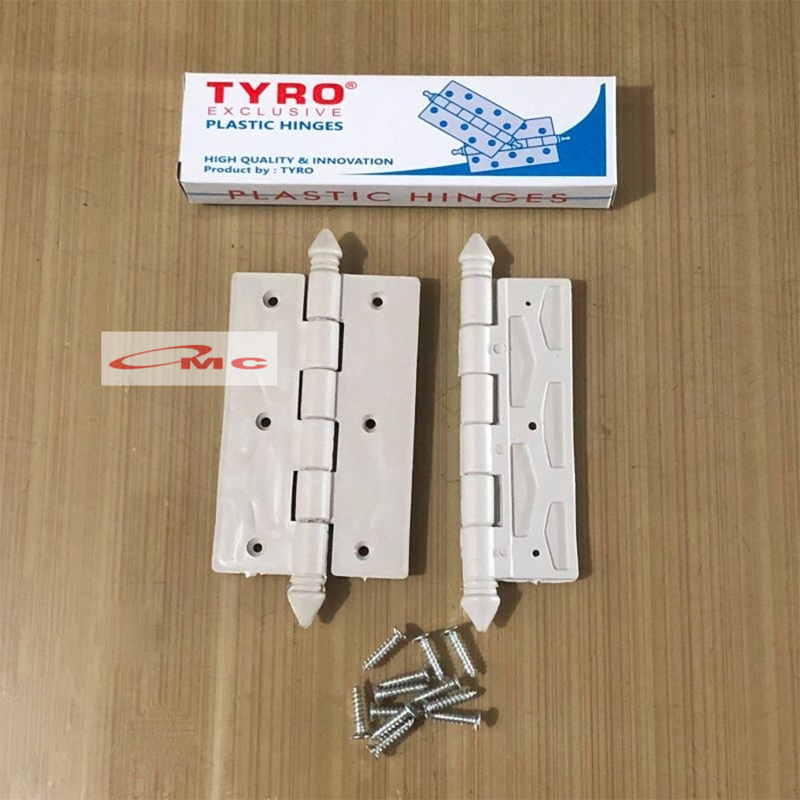 Tyro Engsel PVC Plastik Putih 4,5" Engsel Pintu Kamar Mandi Sepasang + Sekrup Engsel Pintu Plastik PVC Engsel Pintu PVC Engsel Plastik 4.5" 4,5 Inch