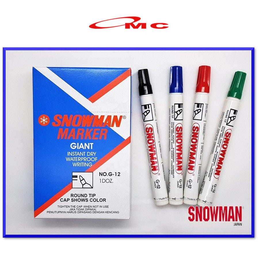 Spidol Permanen Snowman G12 G-12 G 12 Spidol Snowman Permanent Spidol G12 Permanen Spidol Permanent Marker Spidol Papan Tulis Hitam Biru