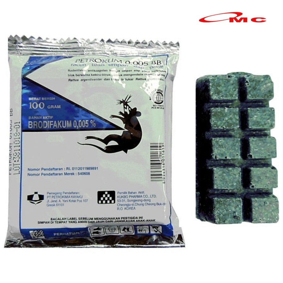 Racun Tikus Petrokum 0,005 BB 100 Gram Sachet Racun Tikus Mati Kering Siap Pakai Petrokum Rodentisida Brodifakum Asli Tidak Bau Umpan Tikus Block Blok