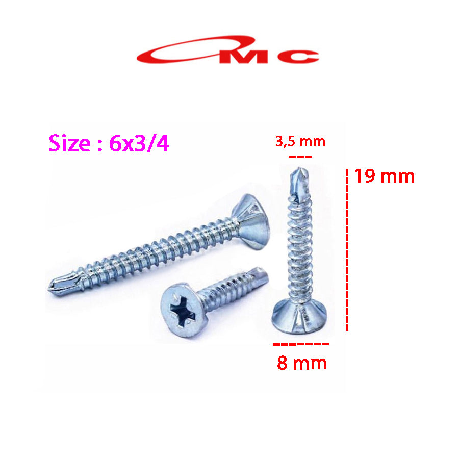 Sekrup GRC SDS #6x3/4 Sekrup SDS FH (+) Greet Putih Skrup Kalsiboard Calci Board Kalsi GRC Self Drilling Screw SDS 6x3/4 Baut Paku Papan Grc Roofing Rofing Rufing Ruping Sekrup Baja Ringan