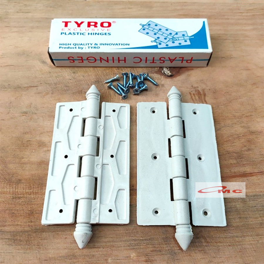 Tyro Engsel PVC Plastik Putih 4,5" Engsel Pintu Kamar Mandi Sepasang + Sekrup Engsel Pintu Plastik PVC Engsel Pintu PVC Engsel Plastik 4.5" 4,5 Inch