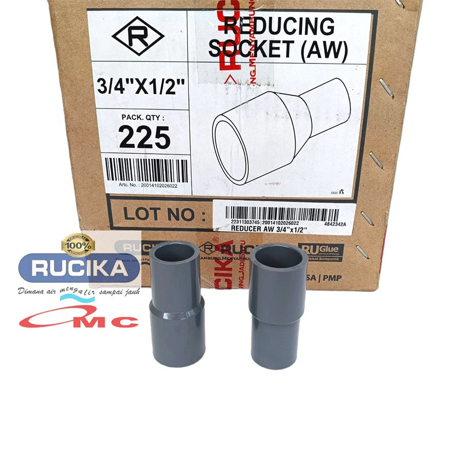 RUCIKA Vlok Sock V sok Reducing Socket Reducer Sock PVC Aw Tebal 3/4 X 1/2 Inch Sambungan Pipa 3/4”x1/2" Vlok Sok Verlop V Sock Flok Soket Plok Sok Lurus