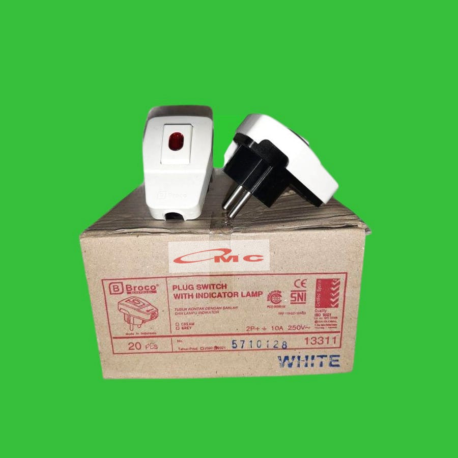 Broco Steker Arde Saklar Switch Lampu On Off 13311 Putih Colokan Broco Steker Saklar On Off Kepala Colokan Listrik 2 Kaki Kepala Steker Listrik 2 Pin