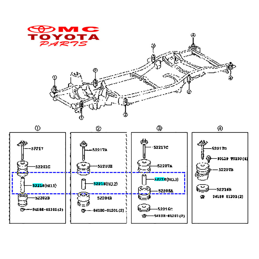 Baut Bolt Karet Body Mounting Original Toyota Kijang Innova Fortuner Hilux 52218-0K010 Baut Karet Mounting Body Cabin Holder Cabin Mounting Baut Torsi Body Baut Rangka Body Baut Body