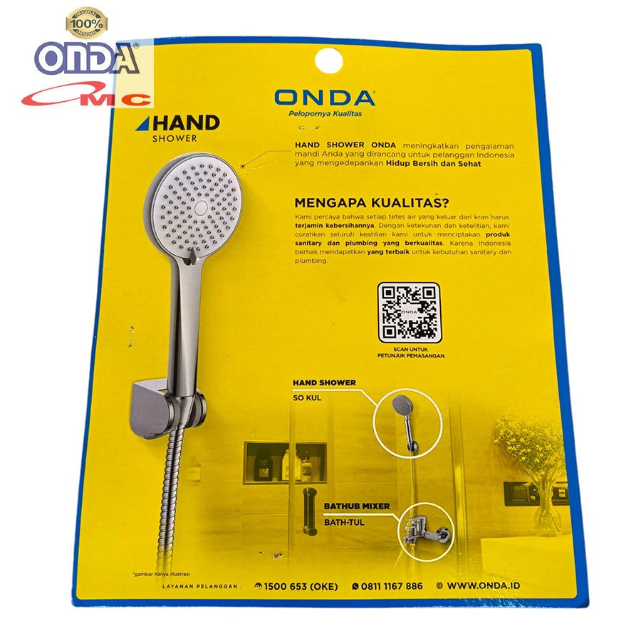 ONDA Hand Shower Mandi Hose Selang Lentur Flexible Shower Set Termasuk Selang & Dudukan Bracket Chrome Komplit Shower Onda SO TUL 1/2 Inch SO-TUL-1P2