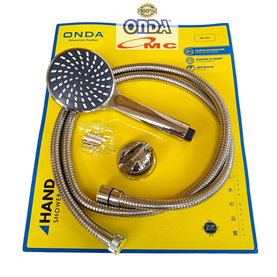 ONDA Hand Shower Mandi Hose Selang Lentur Flexible Shower Set Termasuk Selang & Dudukan Bracket Chrome Komplit Shower Onda SO TUL 1/2 Inch SO-TUL-1P2