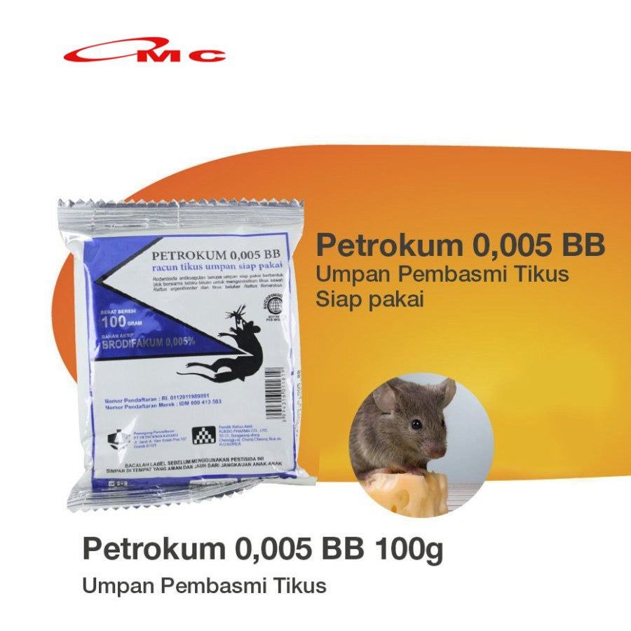 Racun Tikus Petrokum 0,005 BB 100 Gram Sachet Racun Tikus Mati Kering Siap Pakai Petrokum Rodentisida Brodifakum Asli Tidak Bau Umpan Tikus Block Blok